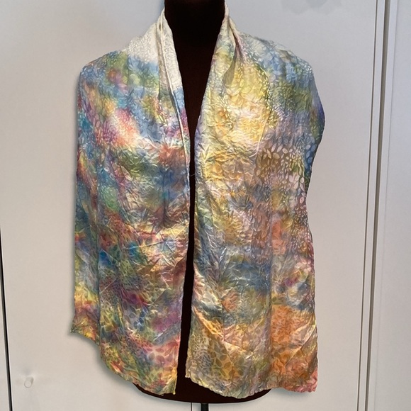 Handmade silk scarf tie dye textured hand rolled pastels - Picture 6 of 17